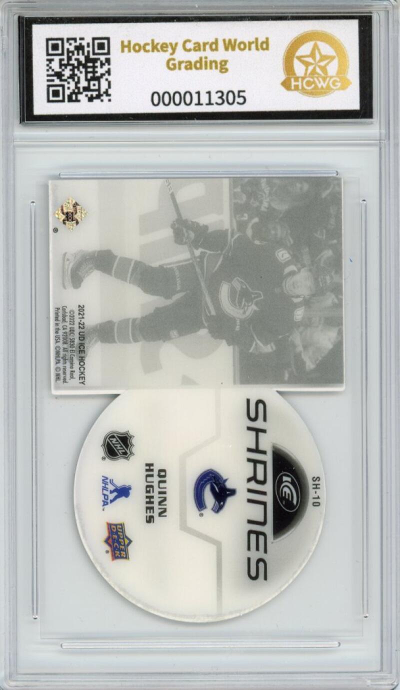 2021-22 Upper Deck Ice Shrines #SH10 Quinn Hughes Graded Mint HCWG 9 Image 2
