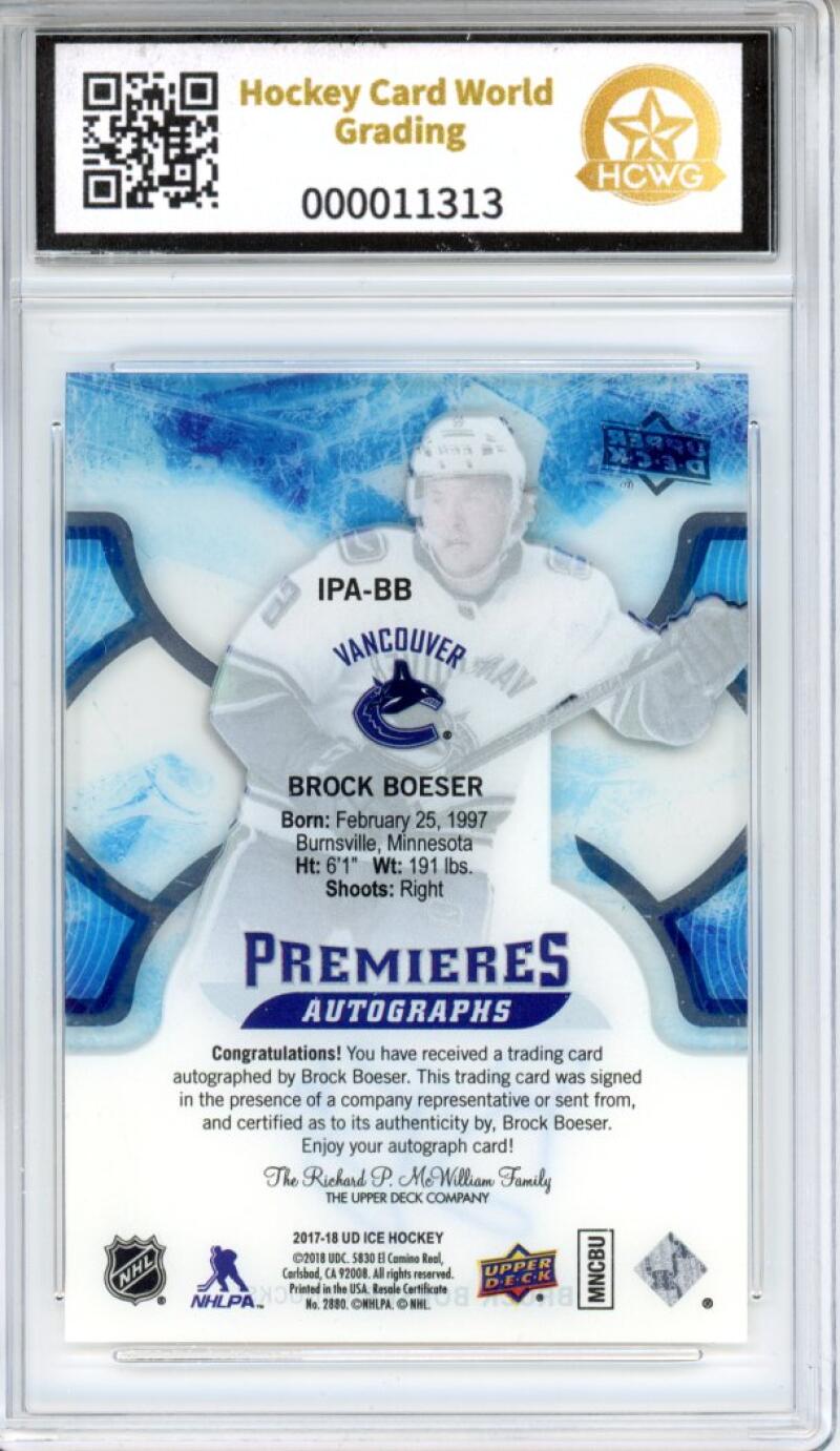 2017-18 Upper Deck Ice Premiers Autographs Brock Boeser RC 42/199 GEM HCWG 10 Image 2