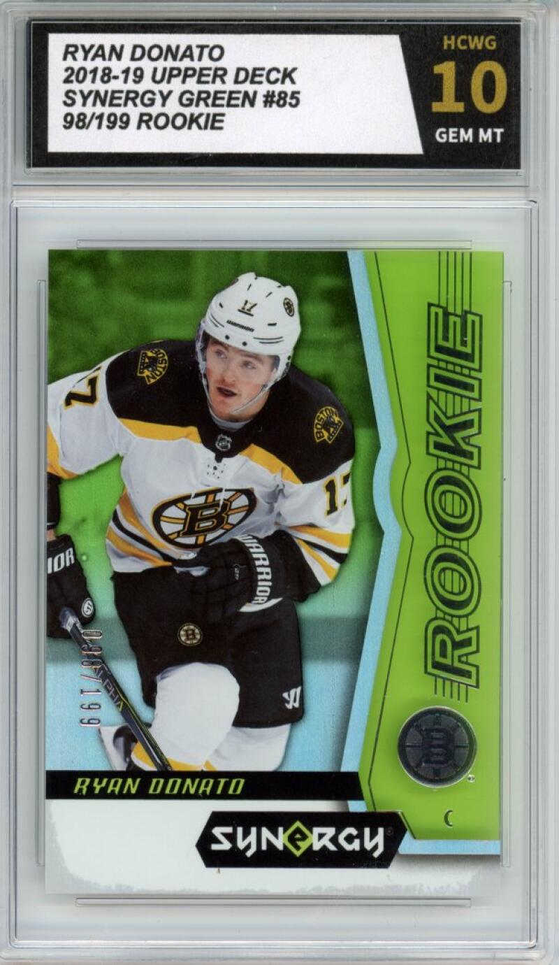 2018-19 Upper Deck Synergy Green #85 Ryan Donato 98/199 Rookie Graded HCWG 10 Image 1