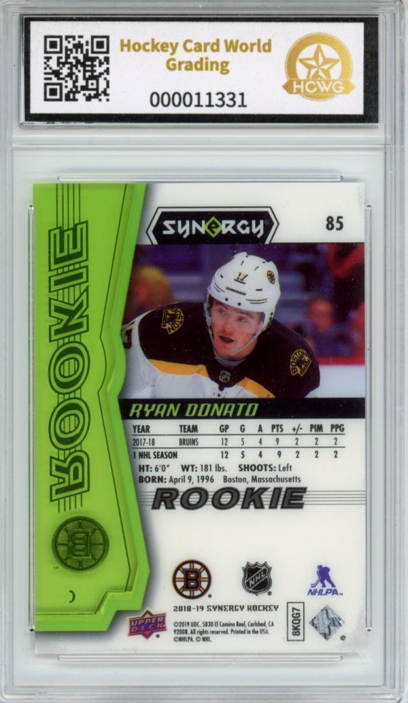 2018-19 Upper Deck Synergy Green #85 Ryan Donato 98/199 Rookie Graded HCWG 10 Image 2