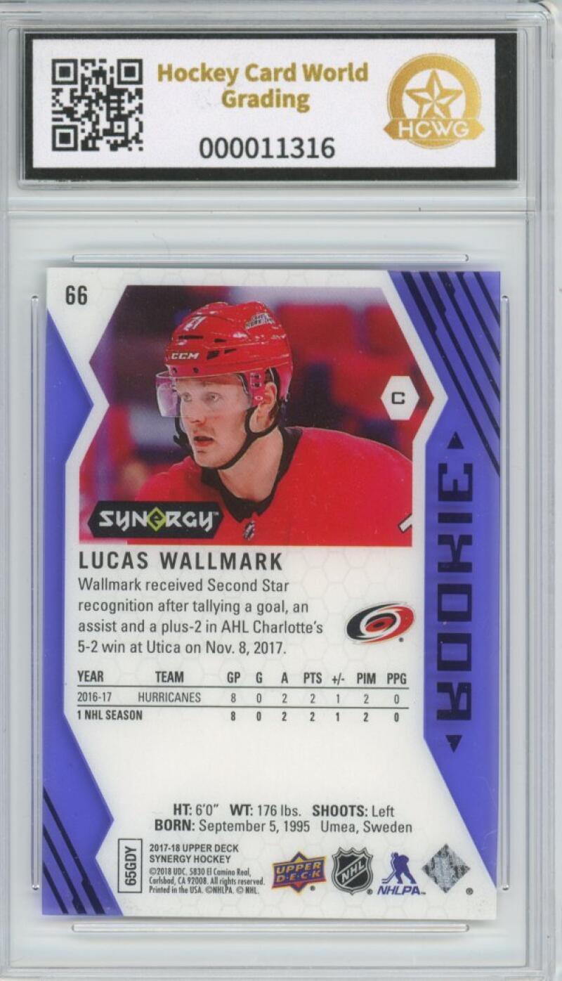 2017-18 Upper Deck Synergy Purple #66 Lucas Wallmark Rookie RC Graded HCWG 9 Image 2