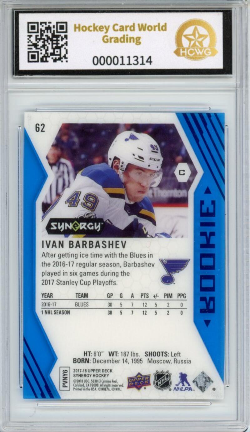 2017-18 Upper Deck Synergy Blue #62 Ivan Barbashev Rookie RC Graded HCWG 9 Image 2