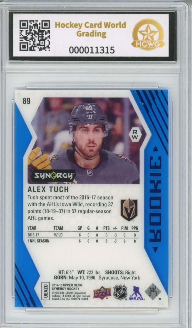 2017-18 Upper Deck Synergy Blue #89 Alex Tuch Rookie RC Graded HCWG 9 Image 2