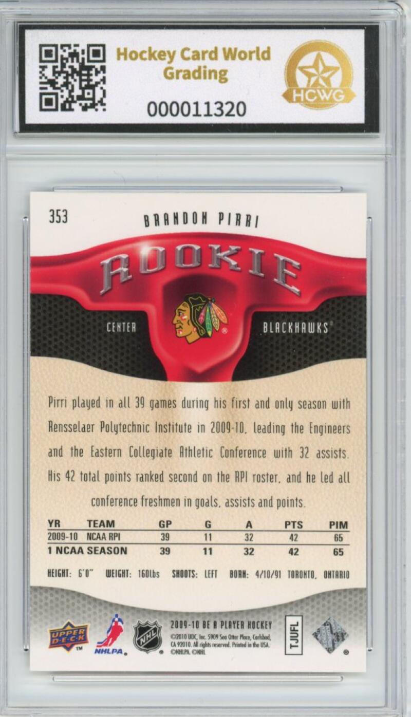 2009-10 Be A Player XRC #353 Brandon Pirri 23/99 Rookie RC Graded HCWG 10 Image 2