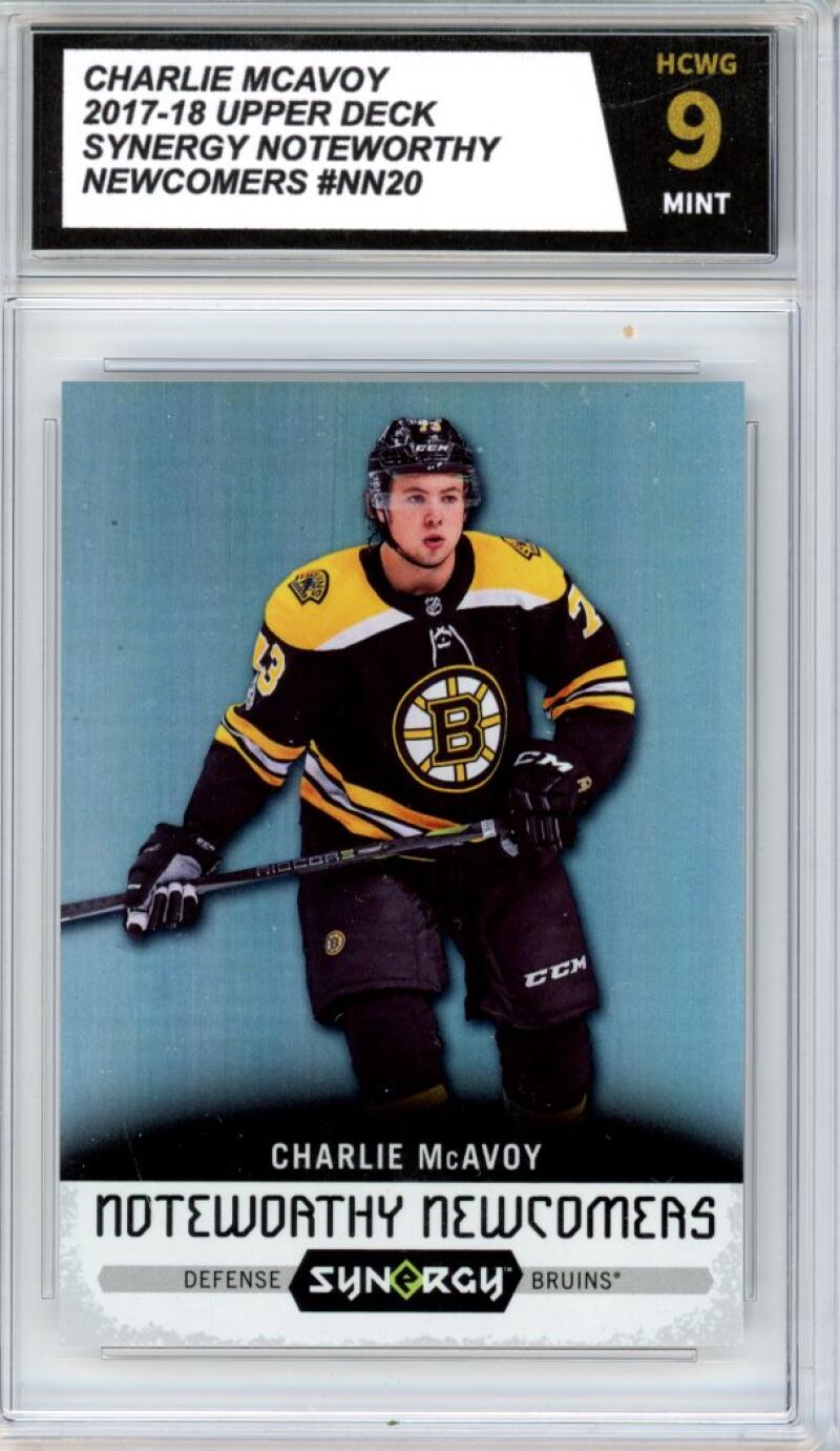 2017-18 Upper Deck Synergy Noteworthy Newcomers Charlie McAvoy Graded HCWG 9 Image 1