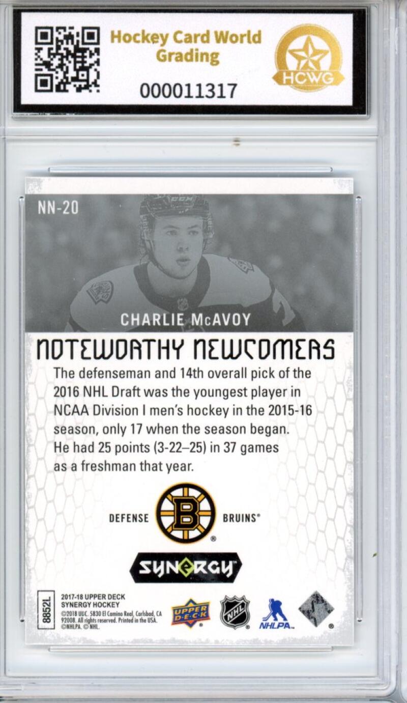 2017-18 Upper Deck Synergy Noteworthy Newcomers Charlie McAvoy Graded HCWG 9 Image 2