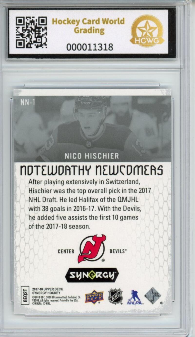 2017-18 Upper Deck Synergy Noteworthy Newcomers Nico Hischier Graded HCWG 9 Image 2