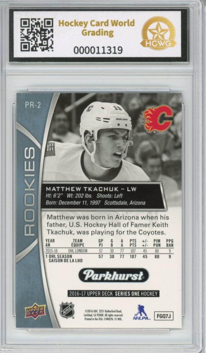 2016-17 Parkhurst Rookies Blue #PR2 Matthew Tkachuk Rookie RC Graded HCWG 9 Image 2