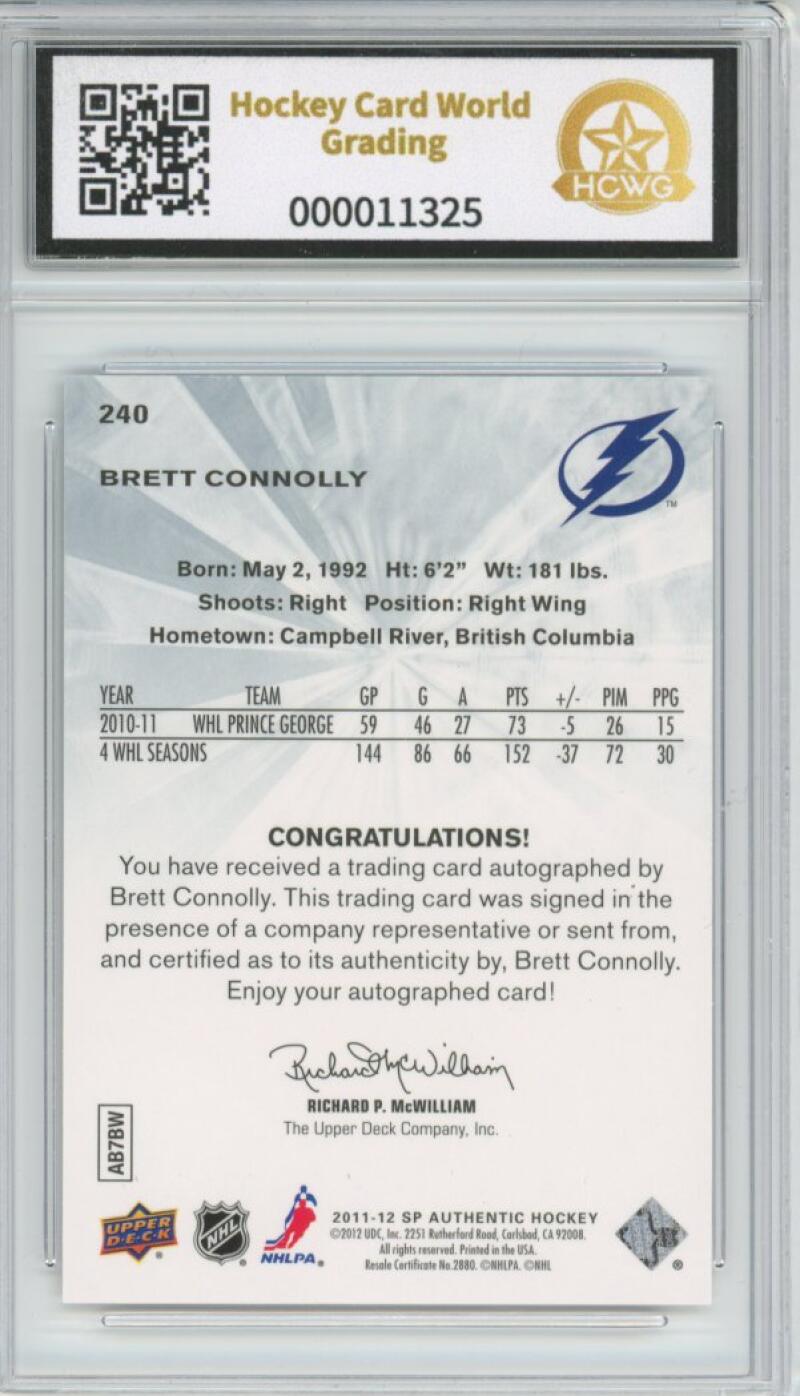 2011-12 SP Authentic Future Watch #240 Brett Connolly Rookie RC Graded HCWG 9 Image 2