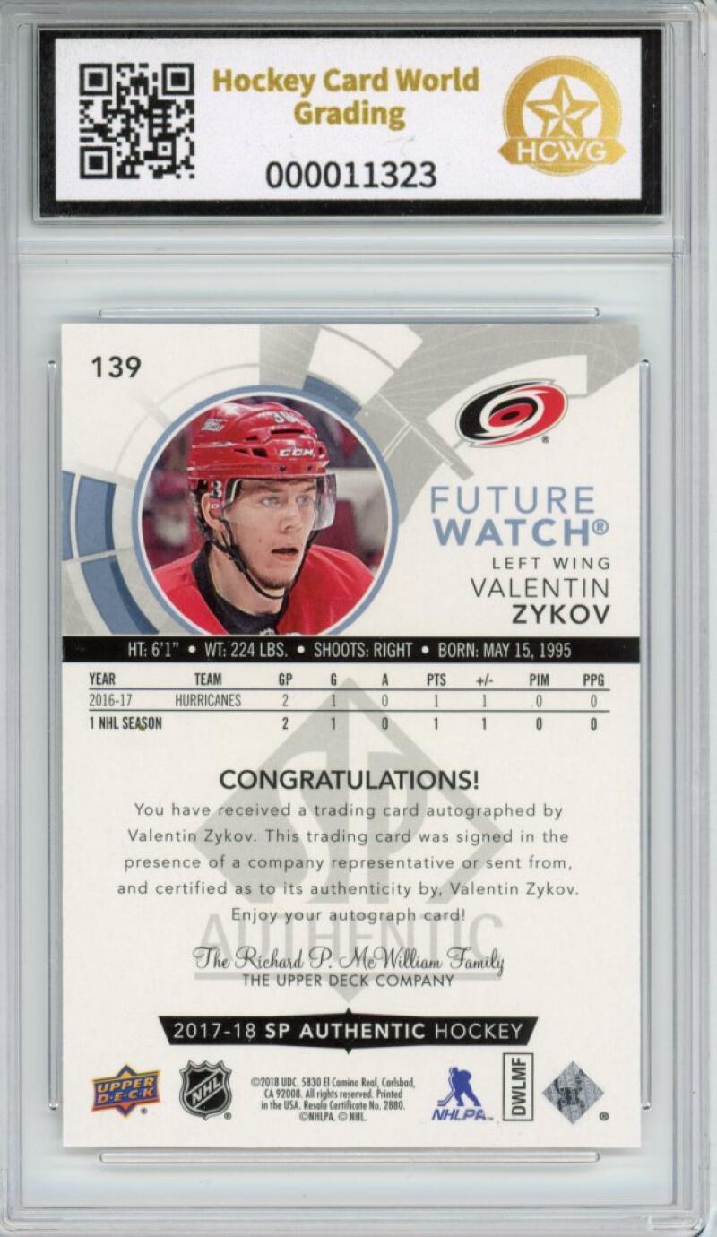 2017-18 SP Authentic Future Watch #139 Valentin Zykov Rookie RC Graded HCWG 9 Image 2