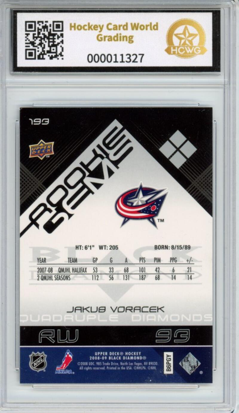 2008-09 Black Diamond #193 Jacob Voracek Rookie RC Graded HCWG 9 Image 2