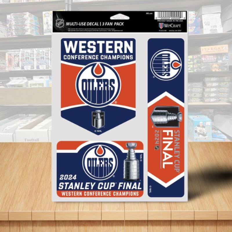 Edmonton Oilers 2024 Multi-Use Decals 3-Pack Western Conference Champions 5.5"x7" Image 1