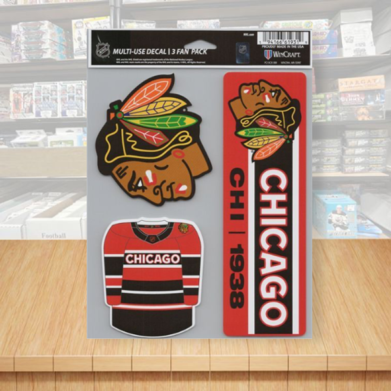 Chicago Blackhawks Multi-Use Perfect Cut Decals 3 Fan Pack Sheet Hockey 5.5"x7" Image 1