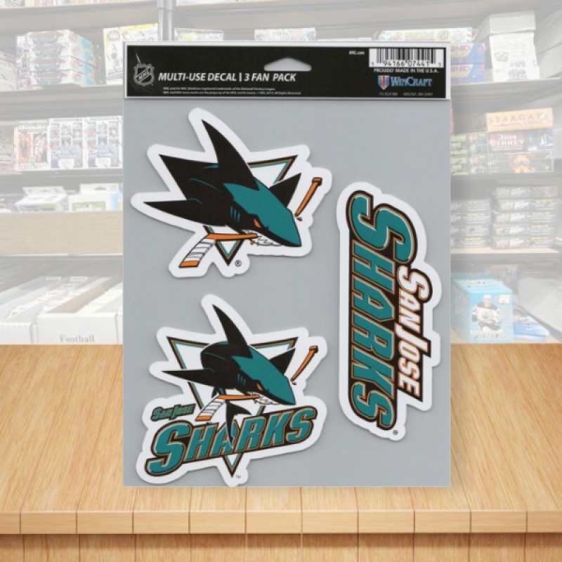 San Jose Sharks Multi-Use Perfect Cut Decals 3 Fan Pack Sheet Hockey 5.5"x7" Image 1