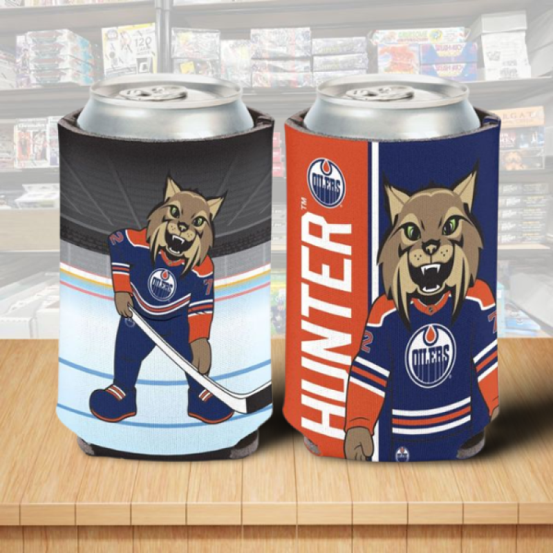 Edmonton Oilers Hunter Mascot Hockey Can Cooler 12oz Holder Double Sided Image 1