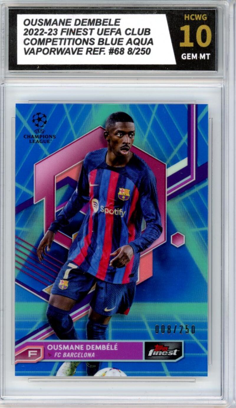 2022-23 Finest UEFA Club Blue Aqua Vaporwave #68 Ousmane Dembele 8/250 HCWG 10 Image 1