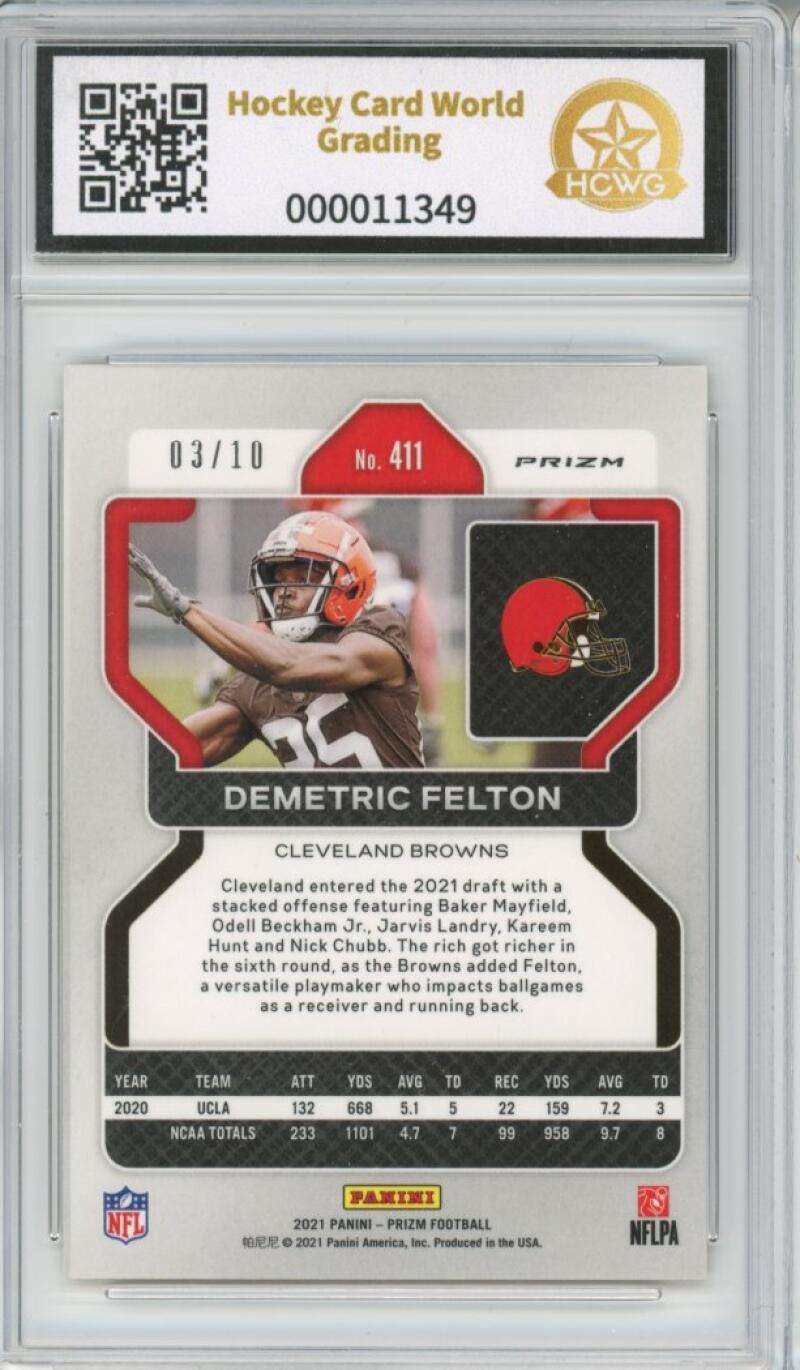 2021 Panini Prizm Gold Shimmer #411 Demetric Felton 3/10 Rookie RC Graded HCWG 9 Image 2