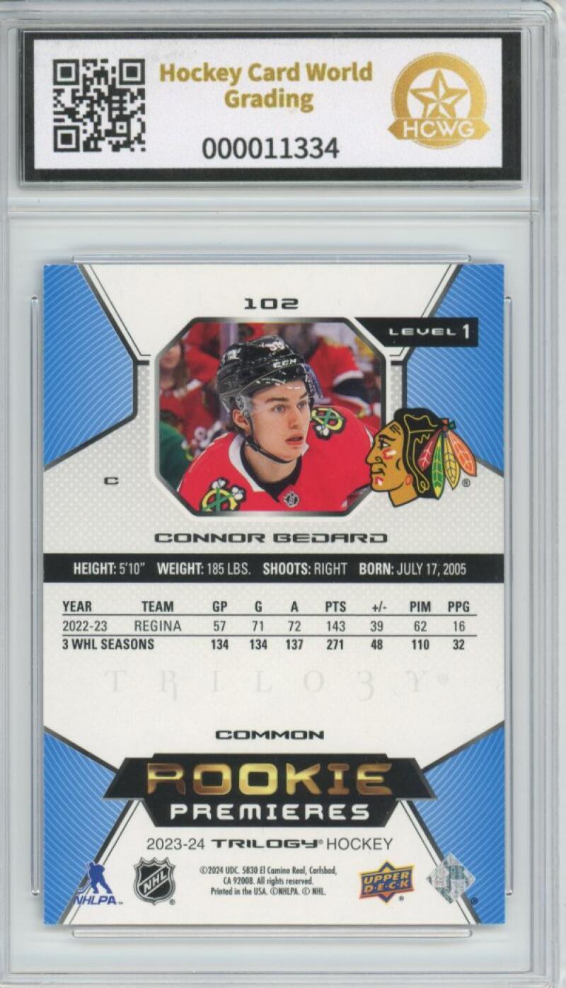 2023-24 Upper Deck Trilogy #102 Connor Bedard Rookie RC HCWG 8 - 11334 Image 2