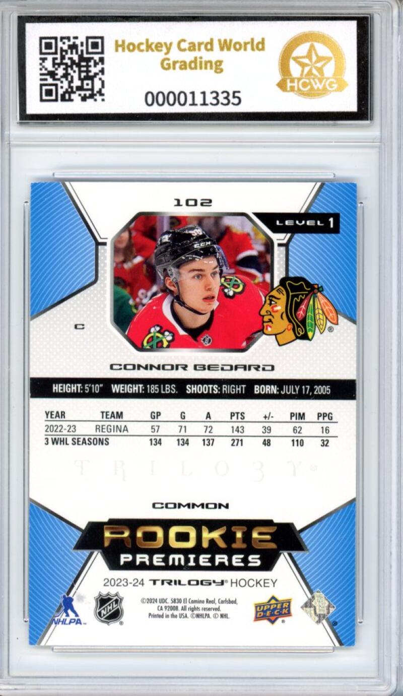 2023-24 Upper Deck Trilogy #102 Connor Bedard Rookie RC HCWG 8 - 11335 Image 2
