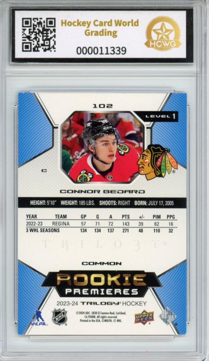 2023-24 Upper Deck Trilogy #102 Connor Bedard Rookie RC HCWG 8 - 11339 Image 2
