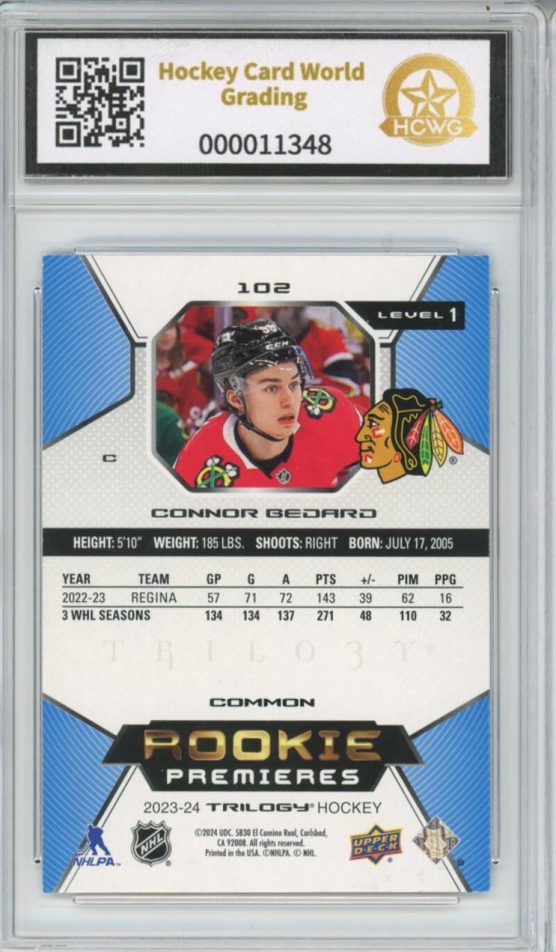 2023-24 Upper Deck Trilogy #102 Connor Bedard Rookie RC HCWG 8 - 11348 Image 2