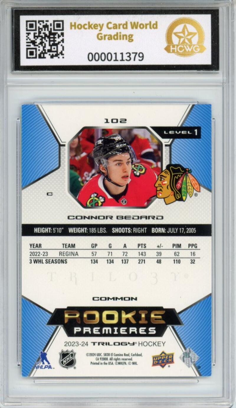 2023-24 Upper Deck Trilogy #102 Connor Bedard Rookie RC HCWG 9 - 11339 Image 2