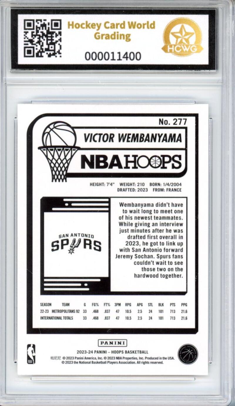 2023-24 Panini Hoops #277 Victor Wembanyama Rookie RC Graded HCWG 10 - 11400 Image 2