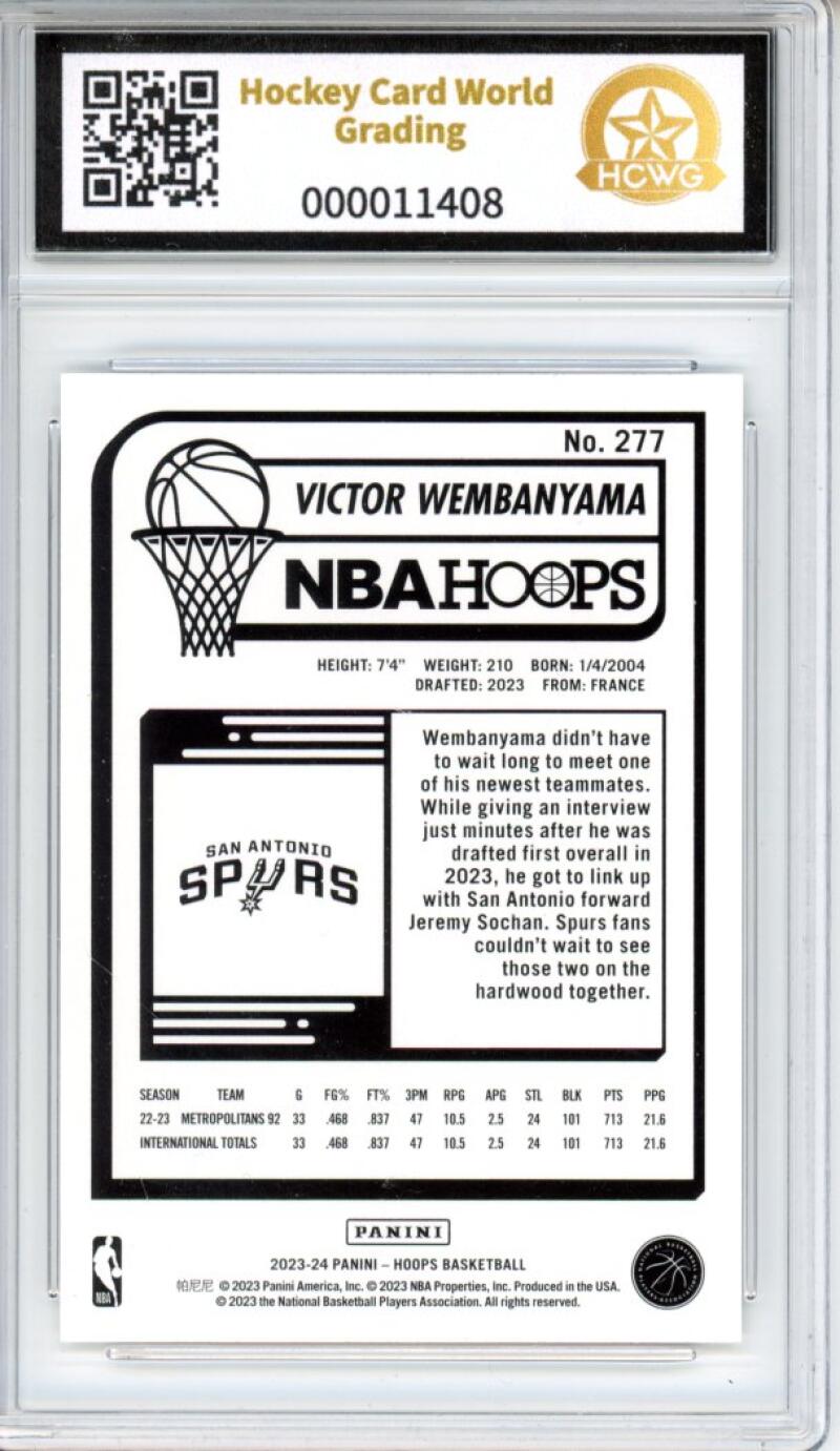 2023-24 Panini Hoops #277 Victor Wembanyama Rookie RC Graded HCWG 10 - 11408 Image 2