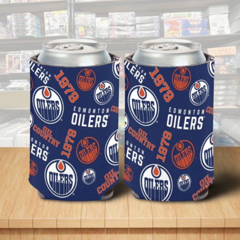 Edmonton Oilers Blue Logos Hockey Can Cooler 12oz Holder Double Sided Image 1