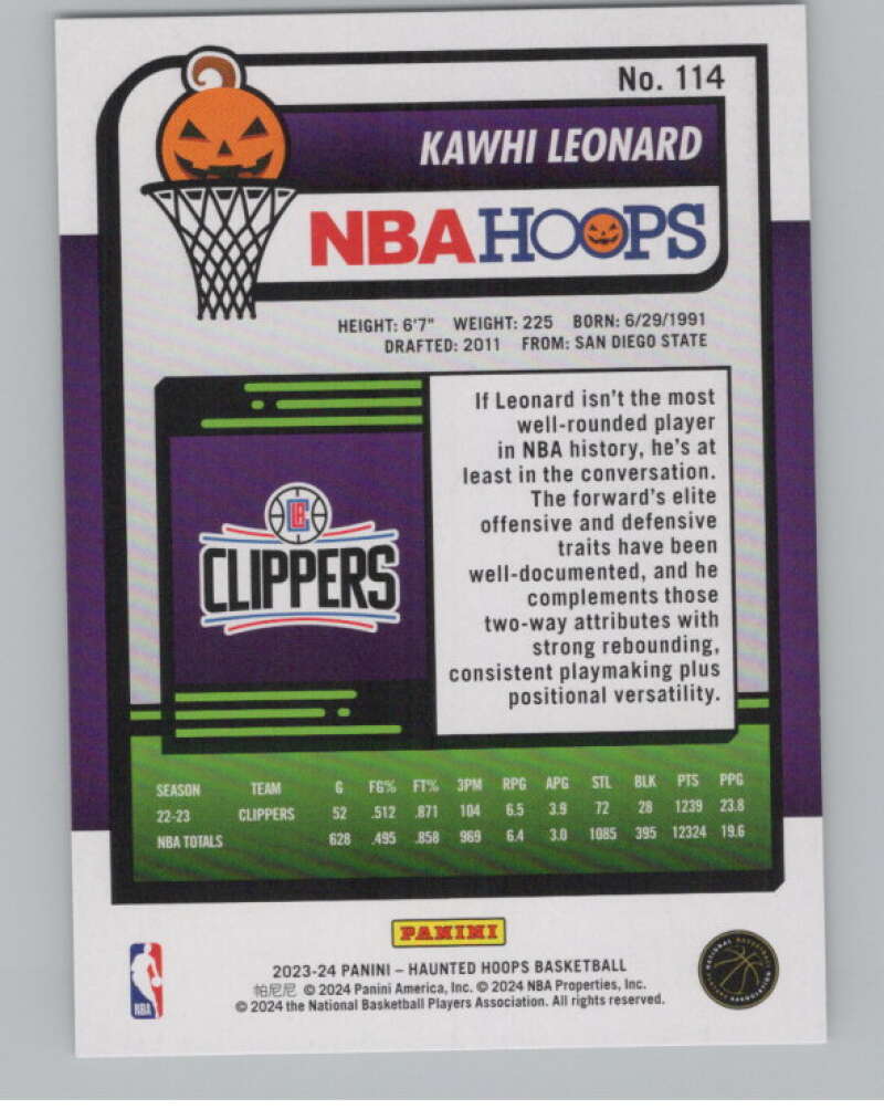 2023-24 Panini Haunted Hoops #114 Kawhi Leonard V98464 Image 2