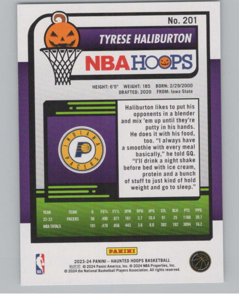 2023-24 Panini Haunted Hoops #201 Tyrese Haliburton V98514 Image 2