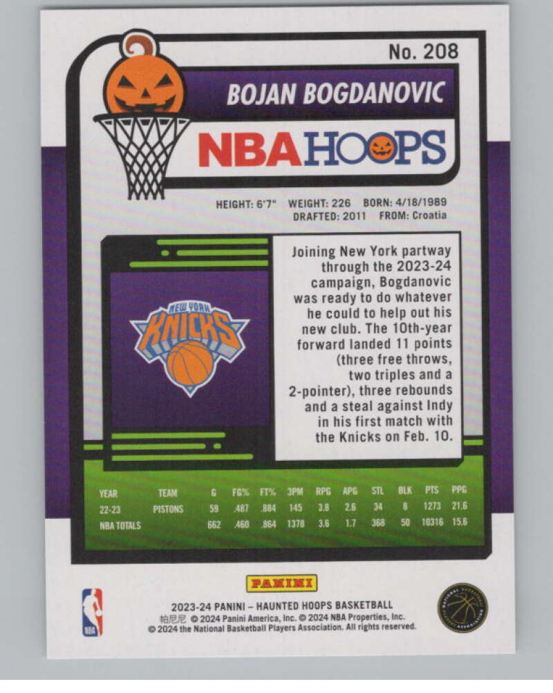2023-24 Panini Haunted Hoops #208 Bojan Bogdanovic V98521 Image 2