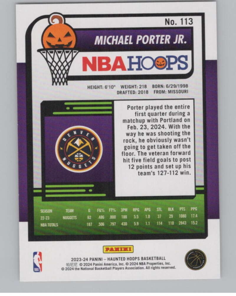 2023-24 Panini Haunted Hoops Orange #113 Michael Porter Jr. V98600 Image 2