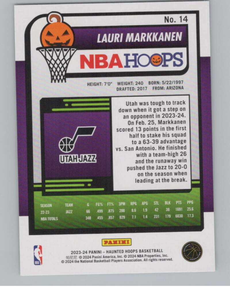 2023-24 Hoops Haunted Hoops Slime #14 Lauri Markkanen V98633 Image 2