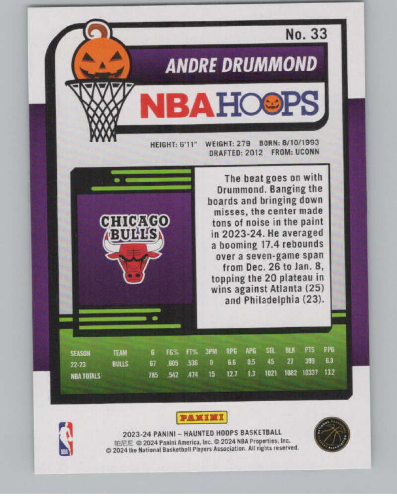 2023-24 Hoops Haunted Hoops Slime #33 Andre Drummond V98637 Image 2