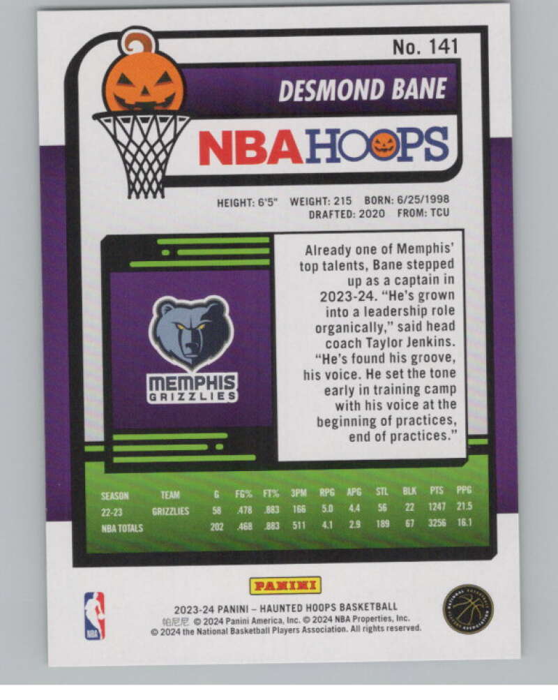 2023-24 Hoops Haunted Hoops Slime #141 Desmond Bane V98645 Image 2