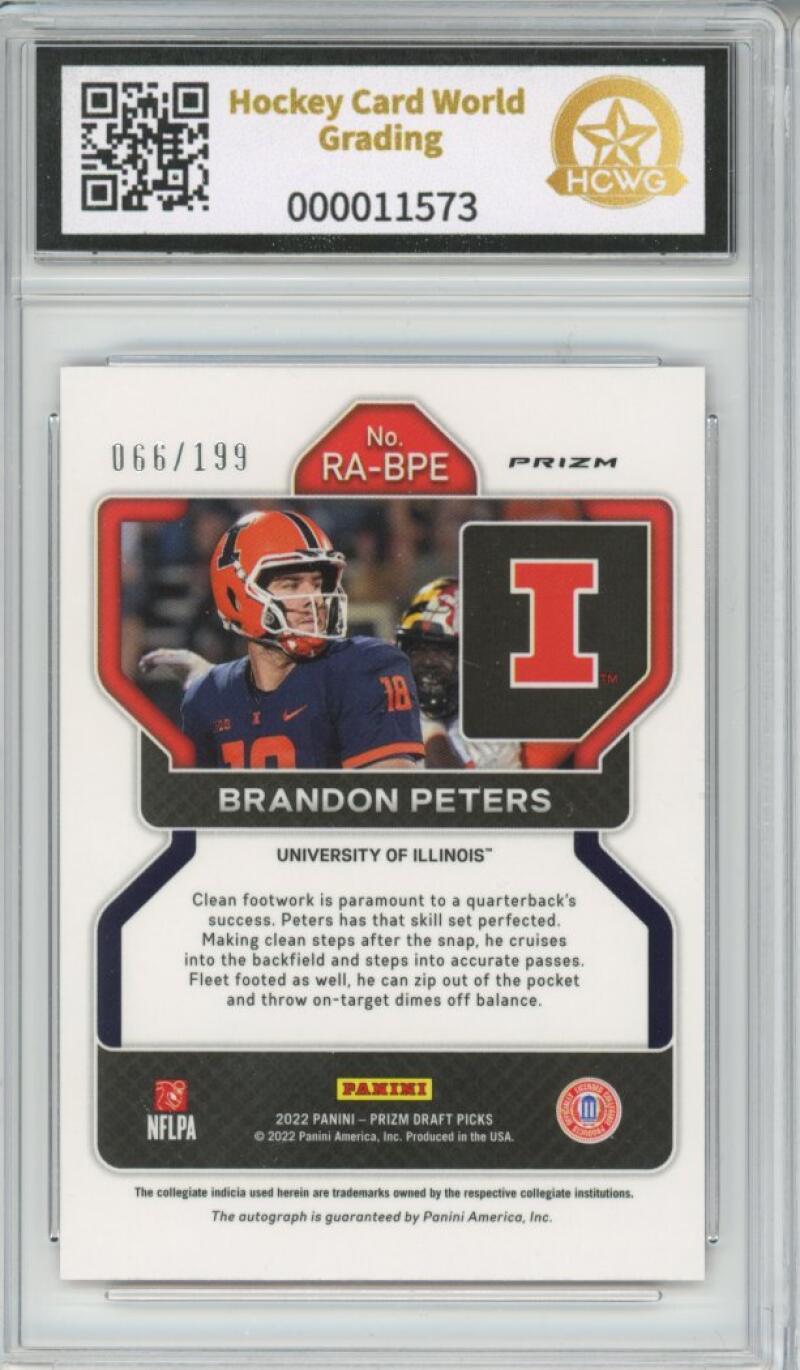 2022 Prizm Draft Picks Autograph Red #184 Brandon Peters 66/199 HCWG 8 Image 2