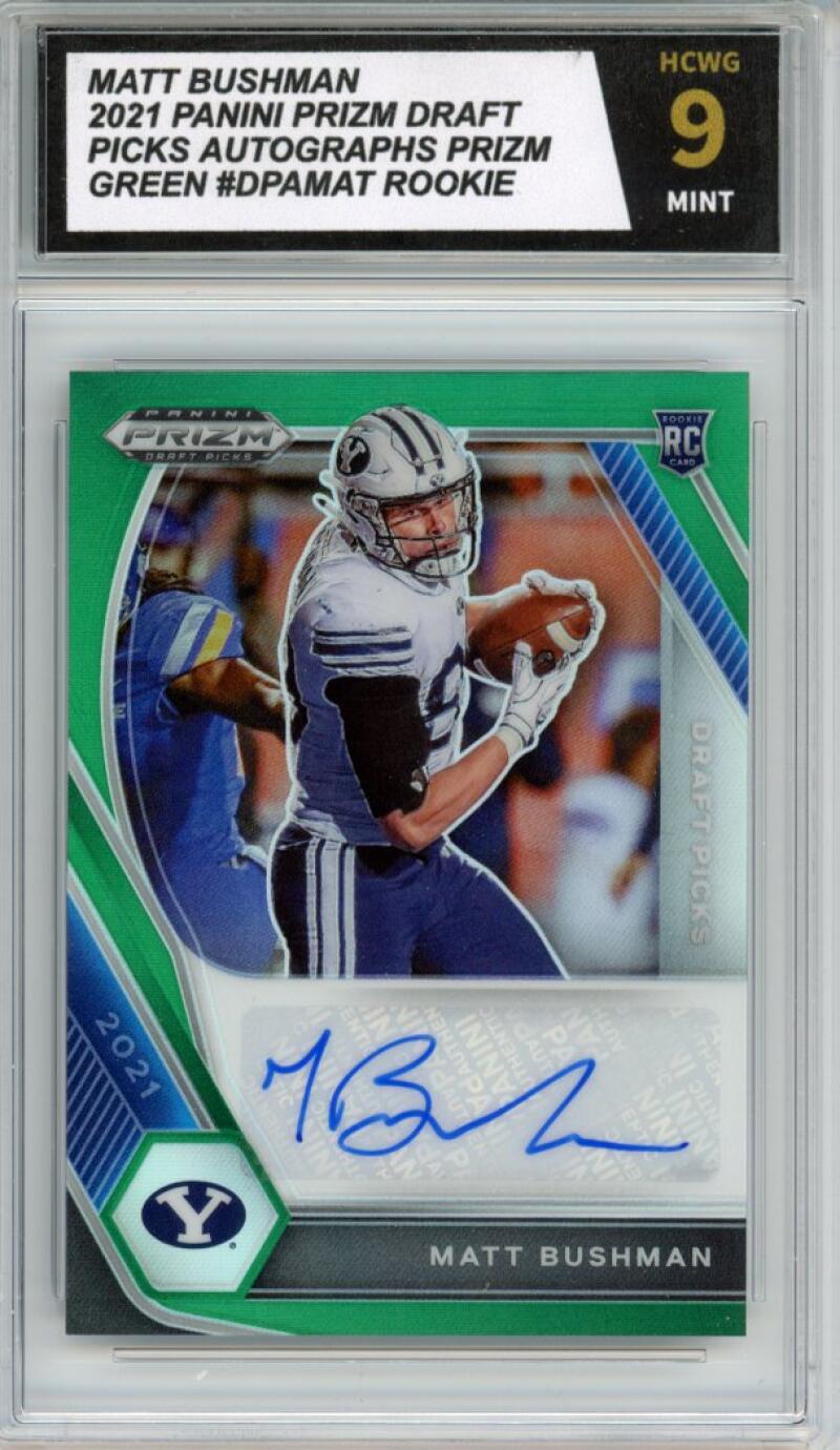 2021 Panini Prizm Draft Picks Autographs Prizm Green Matt Bushman Rookie HCWG 9 Image 1