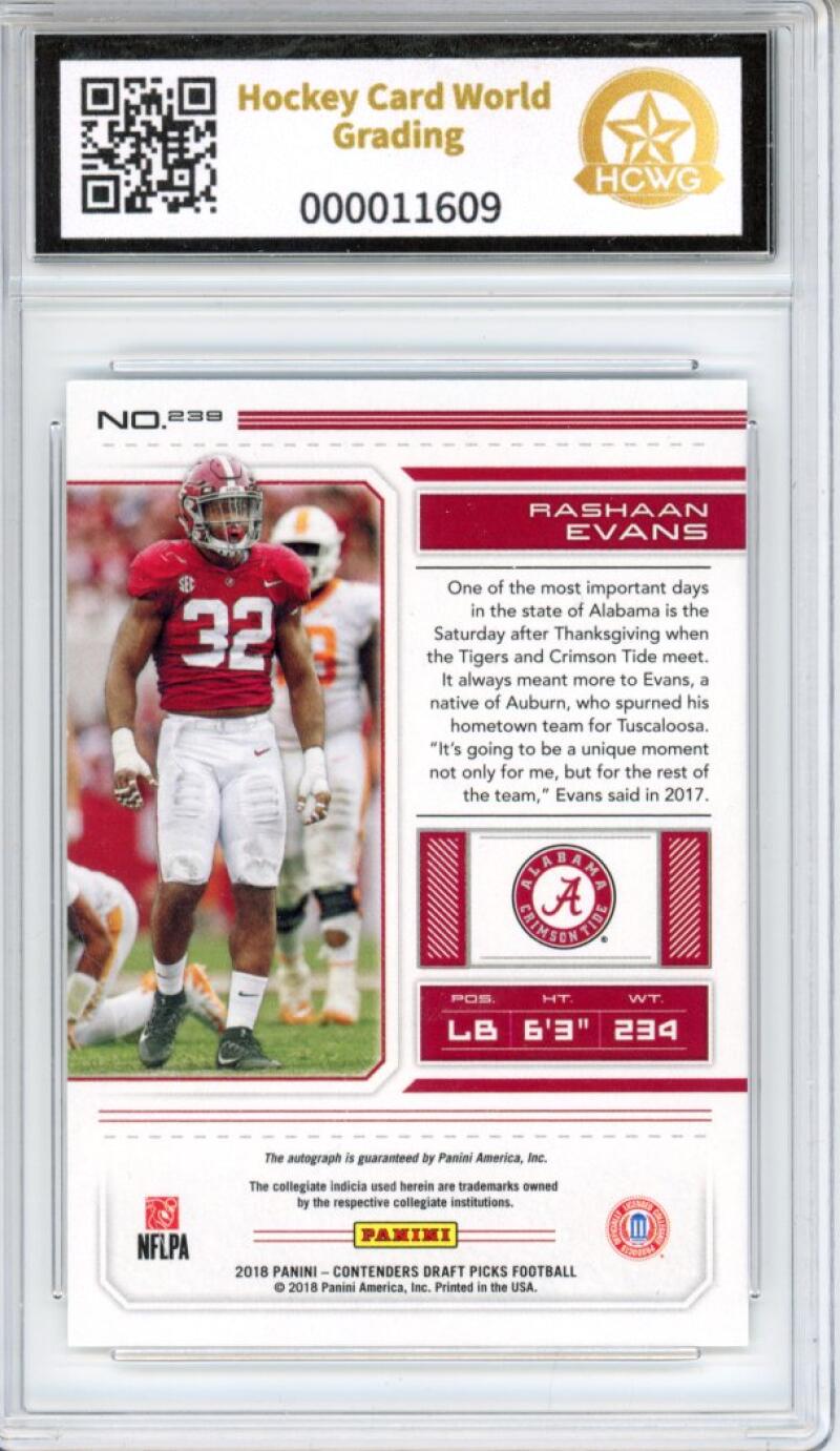 2018 Contenders Draft Picks #239 Rashaan Evans Autograph Rookie HCWG 9 Image 2
