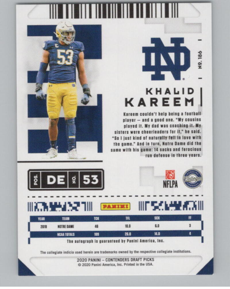 2020 Contenders Draft Picks Ticket #186 Khalid Kareem RC Auto V98663 Image 2