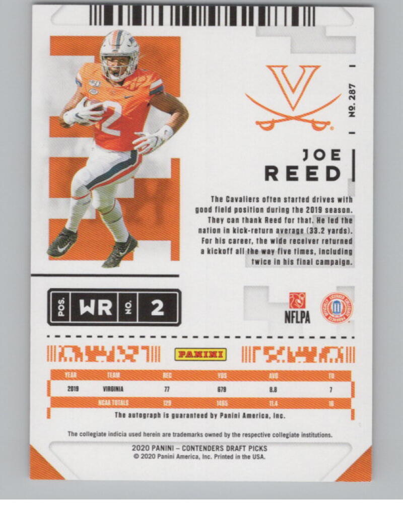 2020 Contenders Draft Picks Ticket #287 Joe Reed RC Auto Football V98666 Image 2