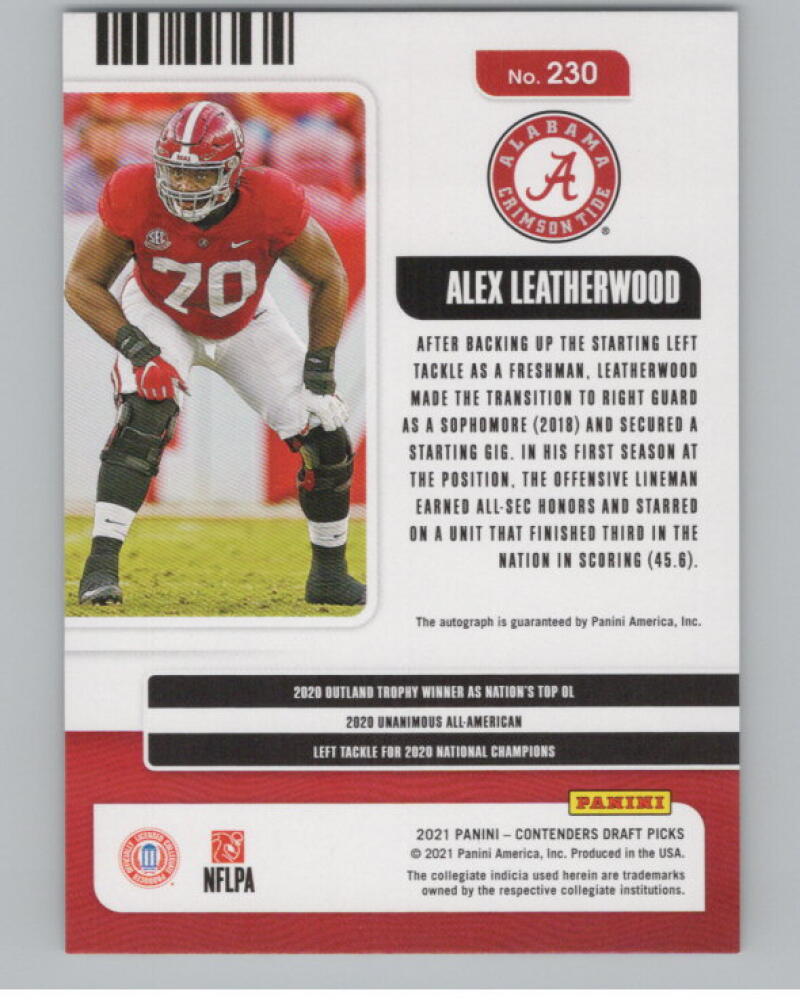 2021 Contenders Draft Picks Campus #230 Alex Leatherwood 18/99 RC Auto V98674 Image 2