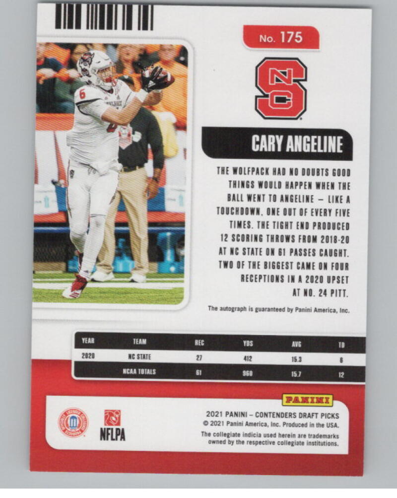 2021 Panini Contenders Draft Picks #175 Cary Angeline Rookie Auto V98675 Image 2