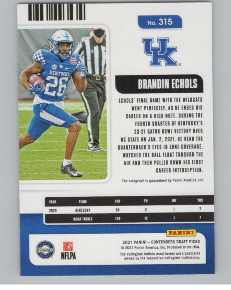 2021 Contenders Draft Picks Ticket Red #315 Brandin Echols Rookie Auto V98696 Image 2