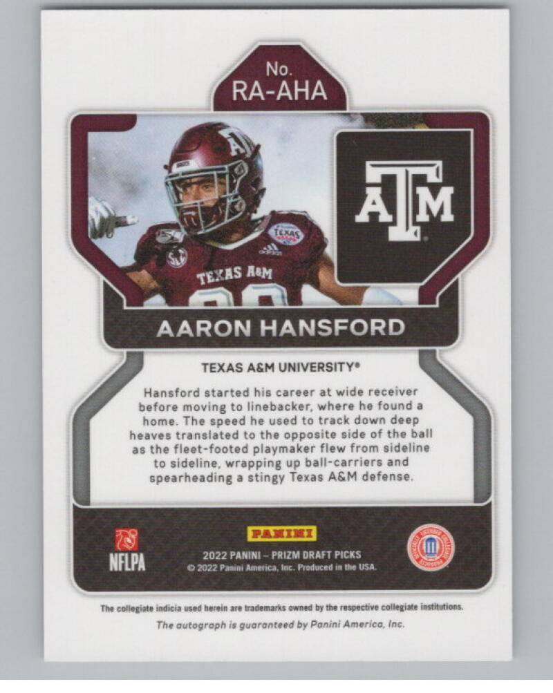 2022 Panini Prizm Draft Picks Autographs #211 Aaron Hansford Auto V98705 Image 2