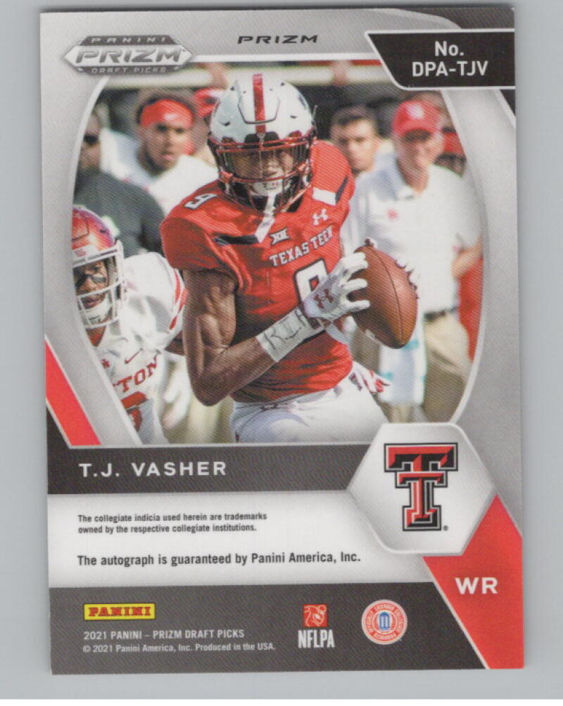 2021 Panini Prizm Draft Picks Autographs Prizms Red Ice T.J. Vasher V98713 Image 2