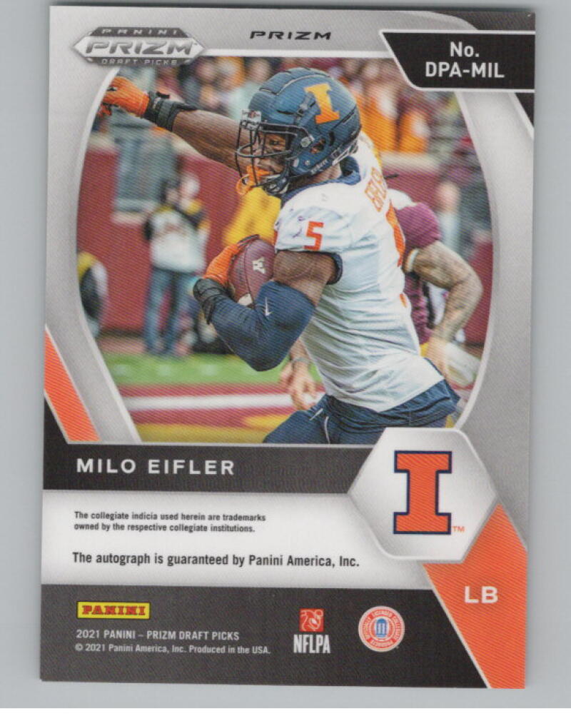2021 Panini Prizm Draft Picks Autographs Prizms Green Milo Eifler RC V98718 Image 2