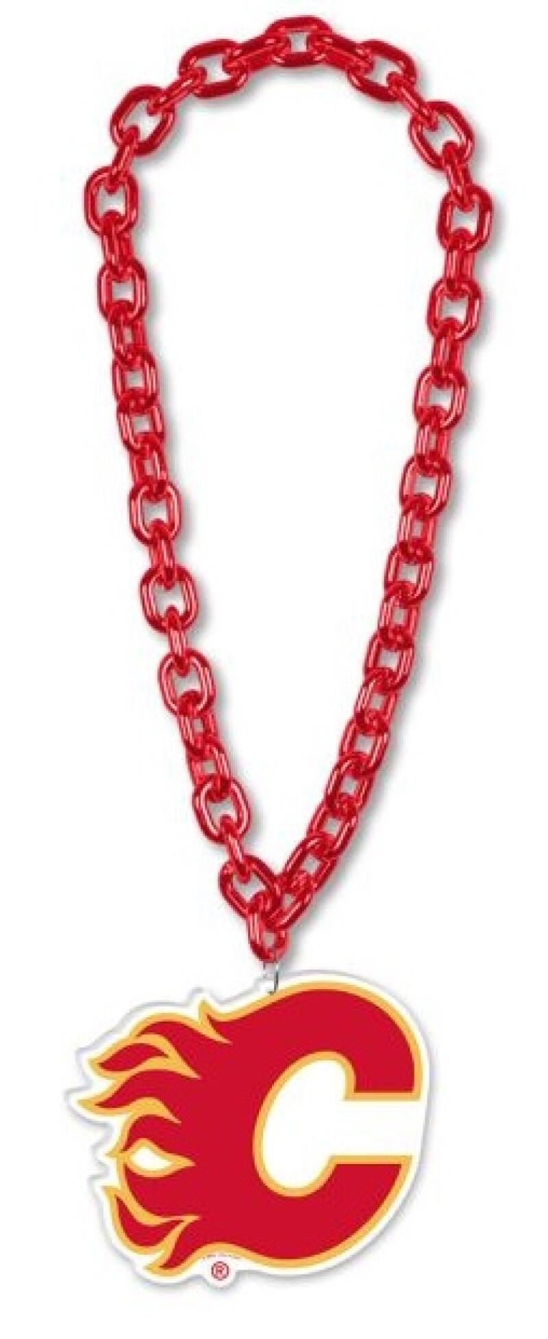 Calgary Flames Hockey Big Chain Necklace - 38" plastic chain with foam logo Image 2