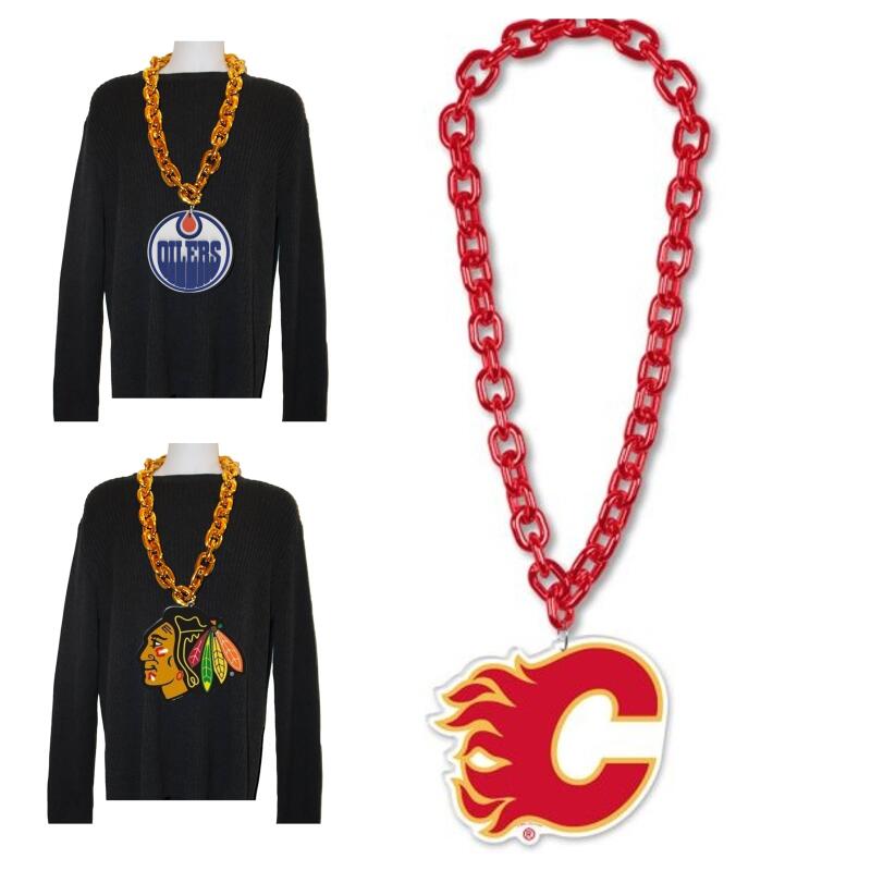 Calgary Flames Hockey Big Chain Necklace - 38" plastic chain with foam logo Image 1