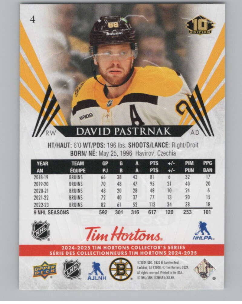 2024-25 Upper Deck Tim Hortons Hockey #4 David Pastrnak Image 2
